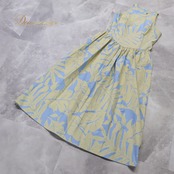 フラダンス 衣装 Aloha Kids アロハキッズ ワンピース ドレス ブルー系 ラウアエ柄 葉っぱ柄 青 水色 黄 ノースリーブ 袖なし ダンス衣装 イベント ステージ かわいい 明るい フラ ダンス おしゃれ レディース イエロー系
