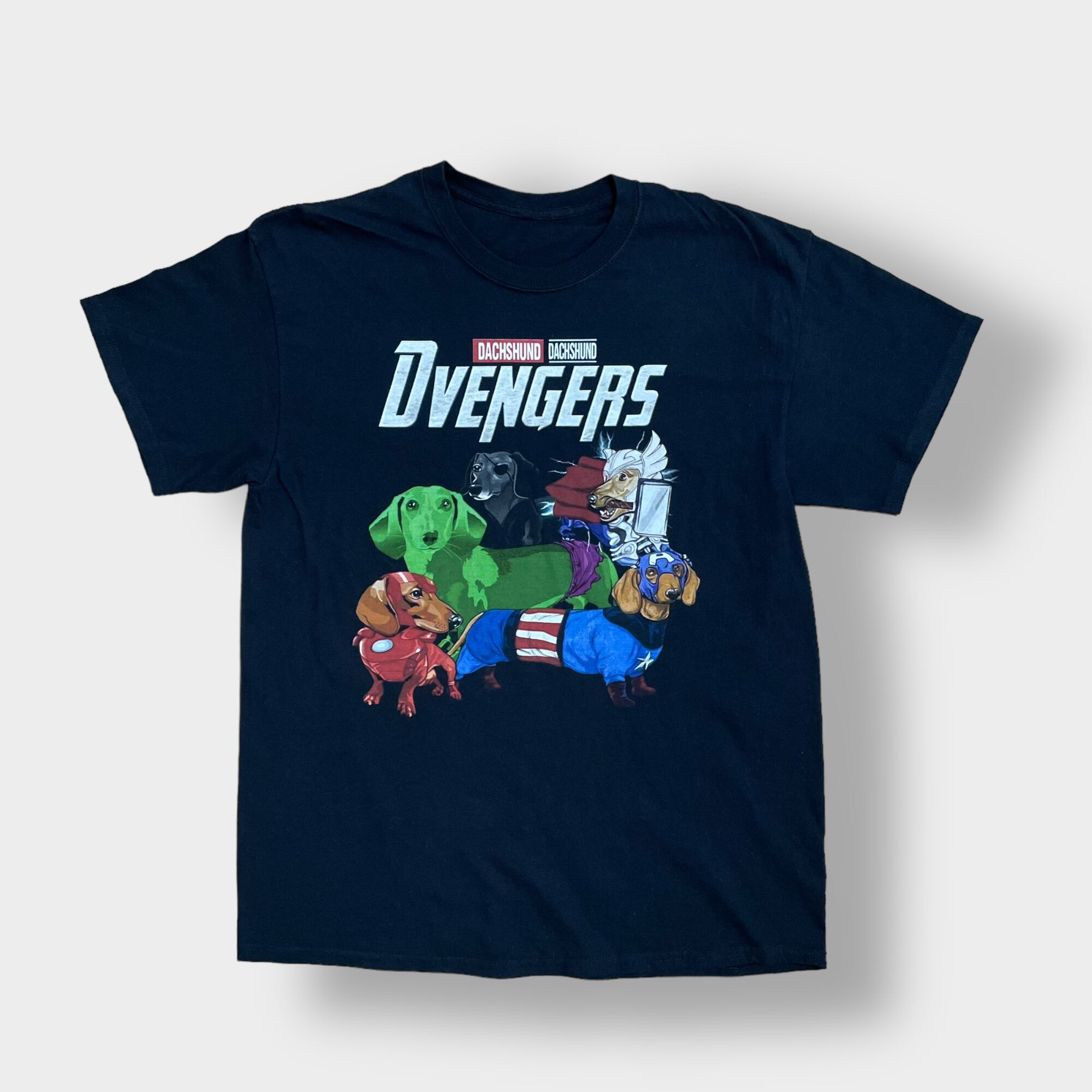 MARVEL マーベル ビッグロゴ コミック ヒーロー XL 黒 半袖Tシャツ - T