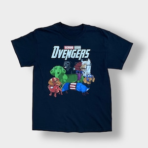 【USA古着】DVENGERS ロゴ アニマルプリントTシャツ 犬 DOG ダックスフンド アベンジャーズ Avengers マーベル パロディ 半袖 古着