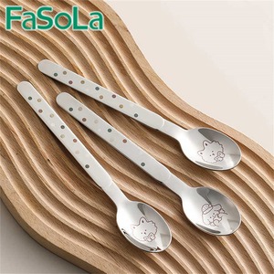 FaSoLa ステンレス製スプーン｜おしゃれなデザイン・家庭用・長柄・厚手タイプ｜大人・子ども兼用の食事用スプーン／スープスプーン