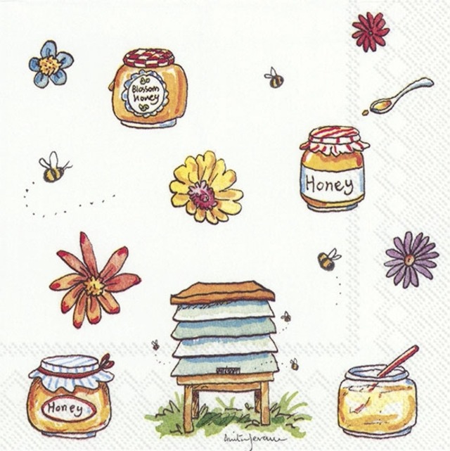 【IHR】バラ売り2枚 カクテルサイズ ペーパーナプキン BEE HONEY ホワイト Anita Jeram