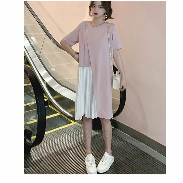夏服 レディース ワンピース ひざ丈 半袖 20代 黒 ピンク 無地 A 夏服 レディース ワンピース ひざ丈 半袖 20代 黒 ピンク 無地 A