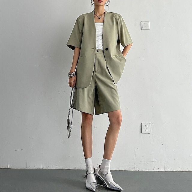 collarless short-sleeved jacket and half pants 10946