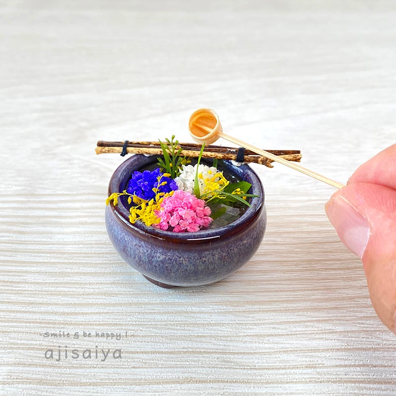 ちいさなあじさい園 【 紫陽花の花手水 〜 三輪 〜 ピンク 檜柄杓付き ちいさなあじさい園 【 紫陽花の花手水 〜 三輪 〜 ピンク 檜柄杓付き