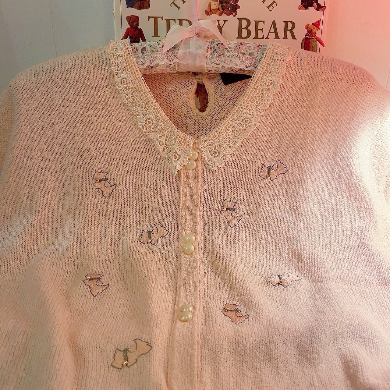 pink terrier lace collar summer knit