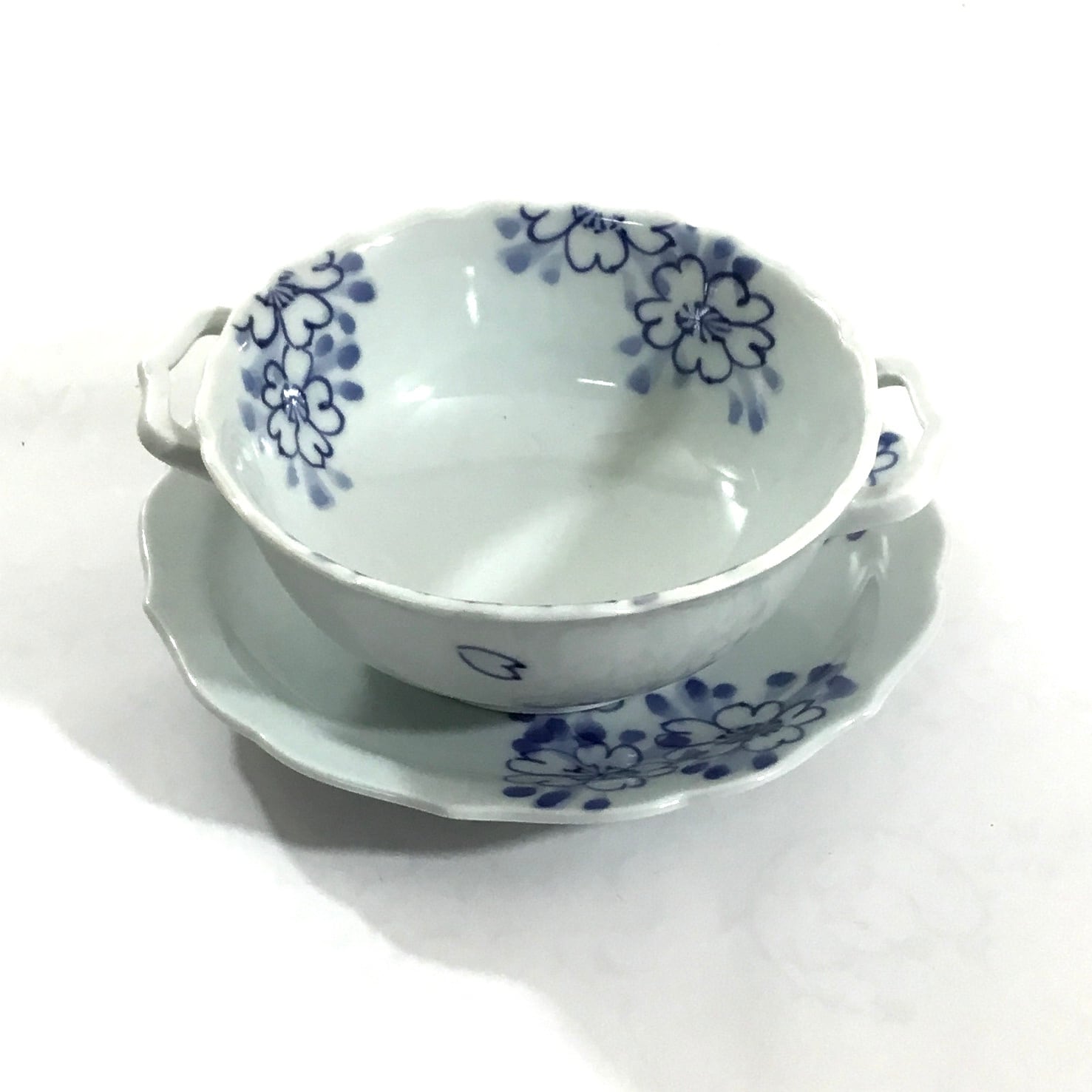 藍の器　桜スープ碗皿　青雅堂