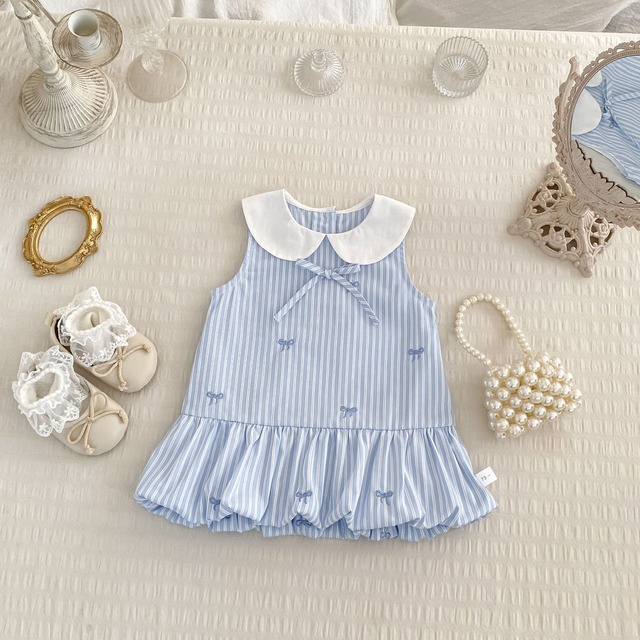 【BABY&KID】ストライプノースリーブワンピース