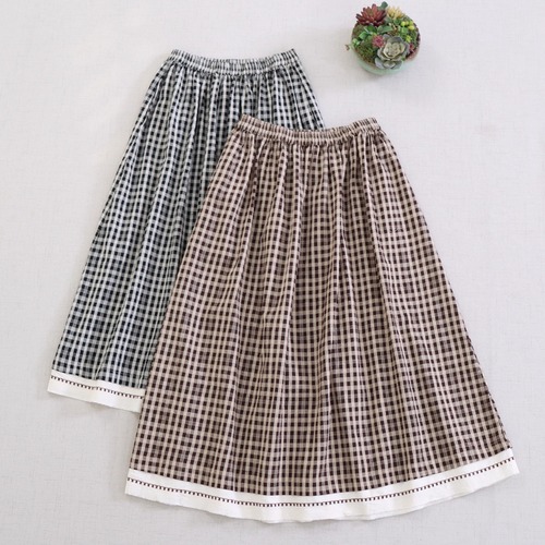 2色／レトロチェック柄フレアスカート ・9438