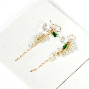 [ヴェールの風]クリスタルクォーツxプレナイトピアス14kgf