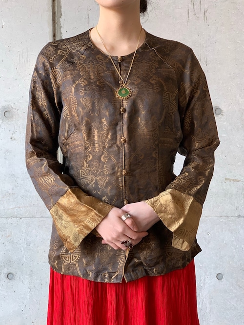 Vintage Jacquard Weave Silk China Shirt