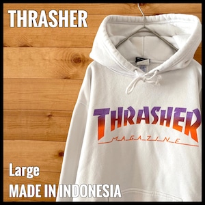 【THRASHER】プリント スウェット パーカー フーディー プルオーバー L ロゴ スケボー スケートボード スラッシャー US古着