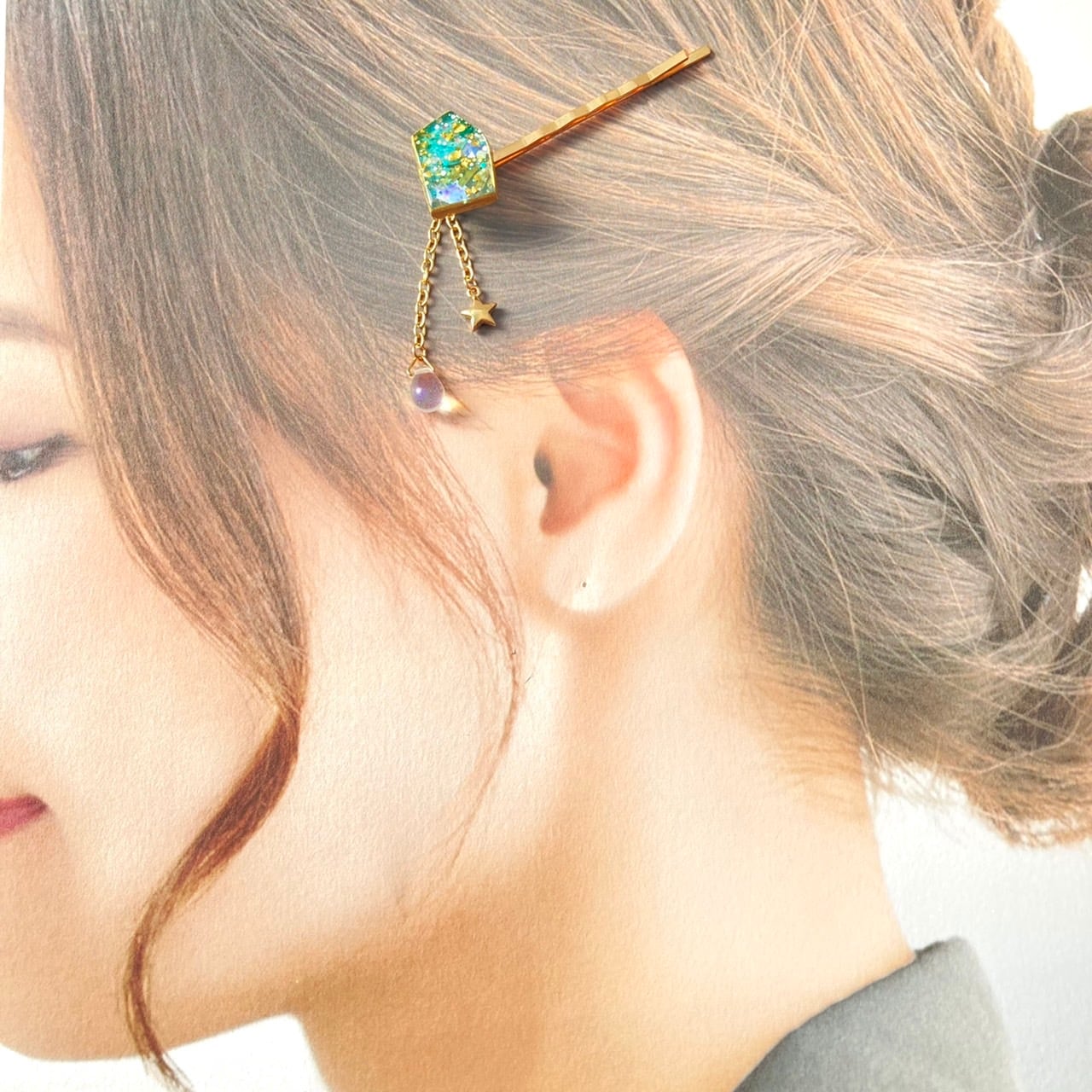 アゲートスライス レジン ヘアピン ドライフラワー 押し花 花 フラワー