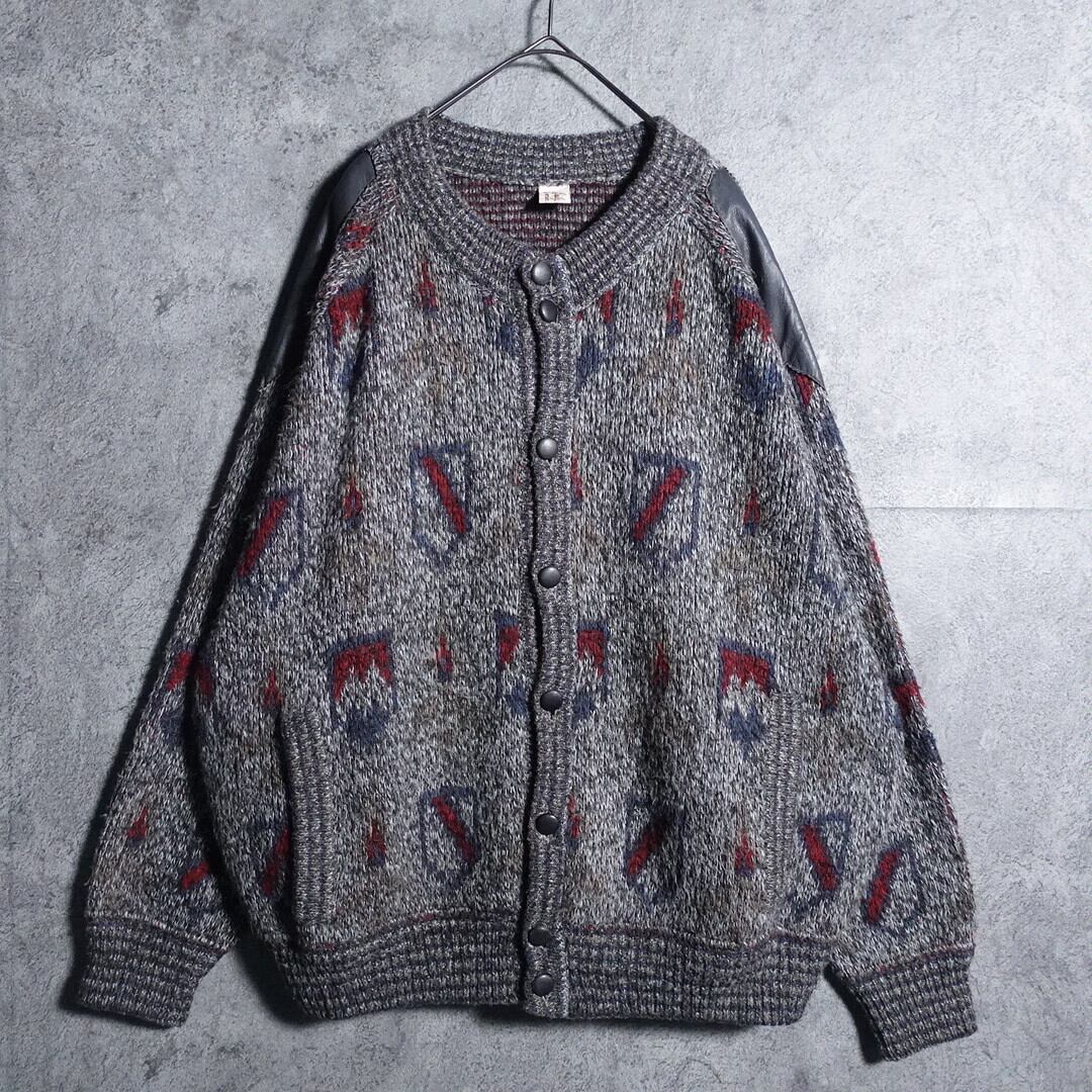 EURO leather switching emblem knit blouson