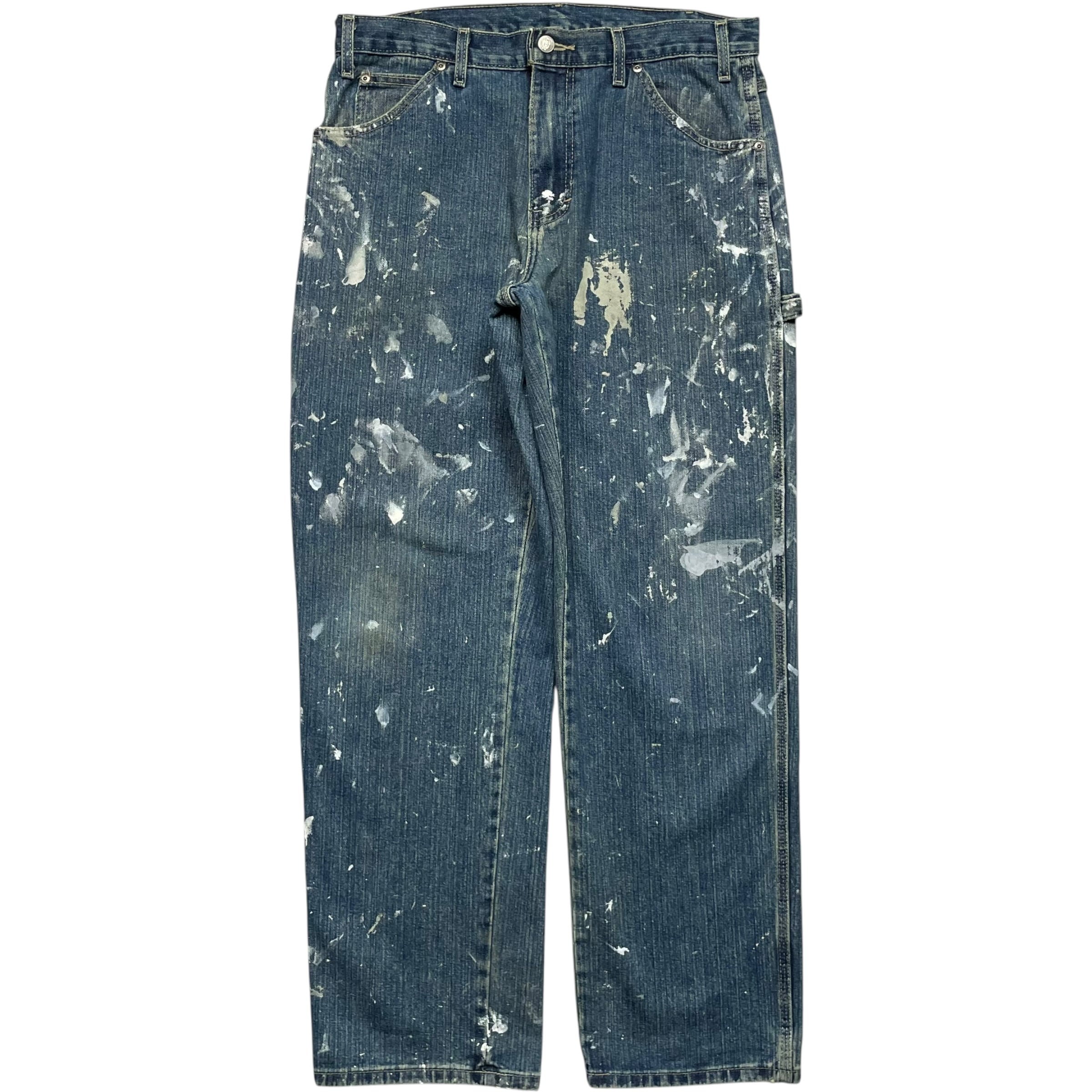 《実寸 W34 L31》 Dickies ディッキーズ ペインターパンツ ワークパンツ デニムパンツ 一点物 ペイント ワンポイントロゴ 雰囲気◎ no.10262