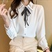 シャツ リボン フロントボタン 長袖シャツ 長袖ブラウス ブラウス レディース 無地 シンプル ビジネス オフィス 通勤 清楚 カジュアル 大人スタイル スプリングウェア レディース 春 流行