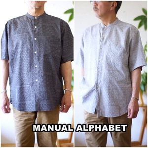 manualalphabet 　マニュアルアルファベット　バンドカラーシャツ　半袖シャツ　ルーズフィットシャツ　MA-S-665