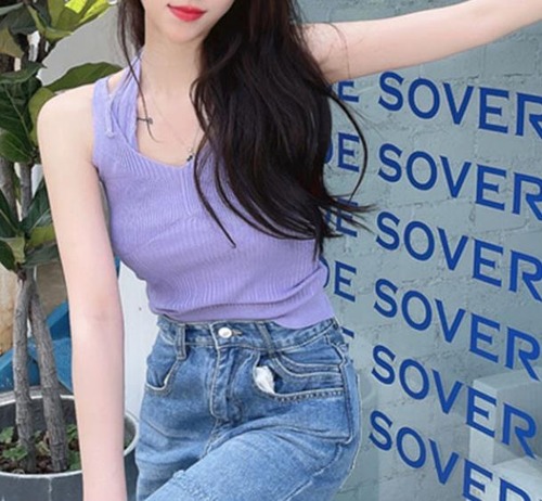 春夏新作 レディース 女 袖なし 無地 ニット トップス Tシャツ インナー キャミソール タンクトップ