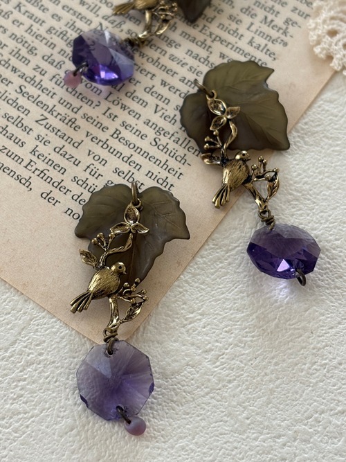 オリジナルパーツ 小鳥と葡萄 アンテークシャンデリアパーツ ブラス アクリルパーツ アクセサリーパーツ