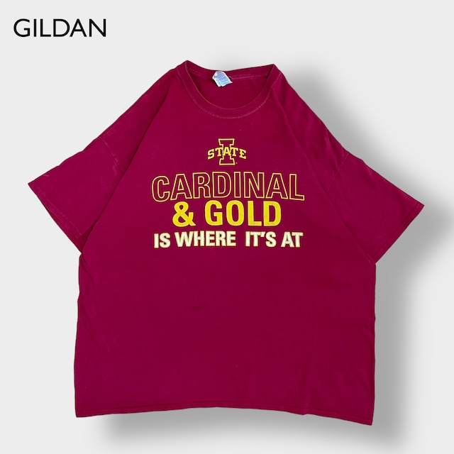 【GILDAN】カレッジロゴ プリント Tシャツ I STATE IOWA アイオワ州立大学 両面 バックプリント 2XL ビッグシルエット バーガンディ 半袖 夏物 us古着