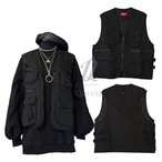 多ポケット シンプル ベスト　フィッシャーマン　qto110051　ユニセックス モノトーン ブラックコーデ 黒コーデ モード 系  韓国ファッション ストリート系 原宿