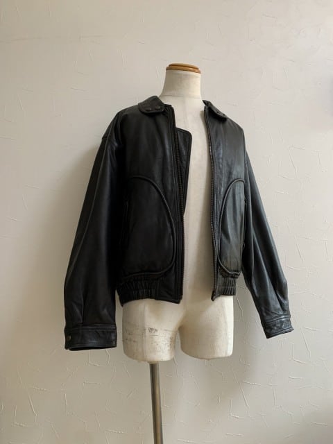 1980~90's Pocket Design Check Lining Leather Zip-Up Jacket