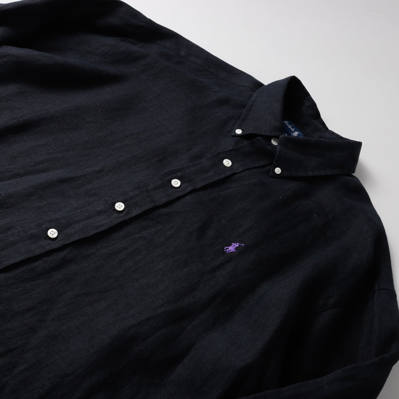 極美品】80s Ralph Lauren special linen shirt Black big size 
