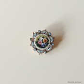 イタリアアンティーク マイクロモザイク 薔薇 ブローチ【B】