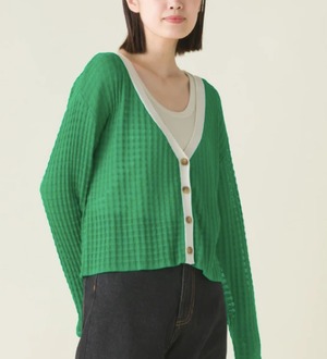 ナンバーミーTOKYO " SHEER SHORT KNIT CARDIGAN"GREEN