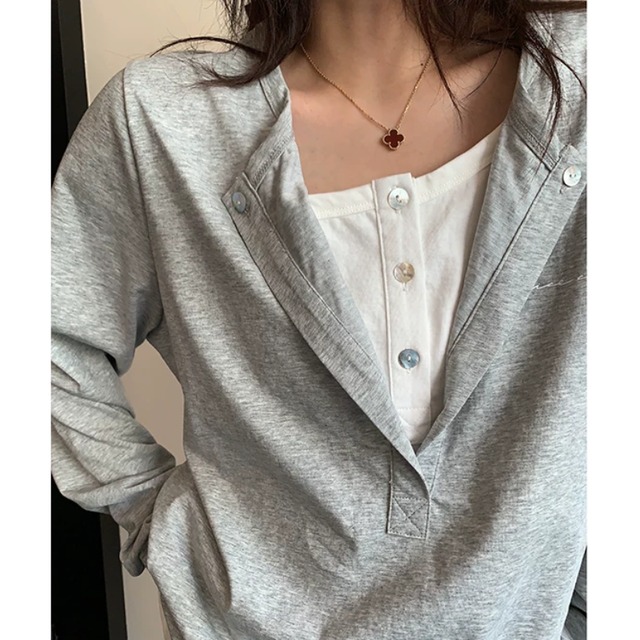 double-neck layered long tee　ダブルネックレイヤードロングティー　J2143