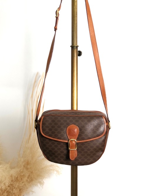 CELINE セリーヌ マカダム ショルダーバッグ ブラウン ブラゾン型押し PVC フロントバックル vintage ヴィンテージ オールド n75n6t