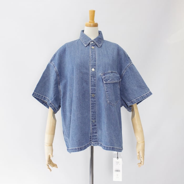 upper hights アッパーハイツ デニムトップス　半袖シャツ　PLST upper hights アッパーハイツ THE WONKY WORKER 半袖デニムシャツ