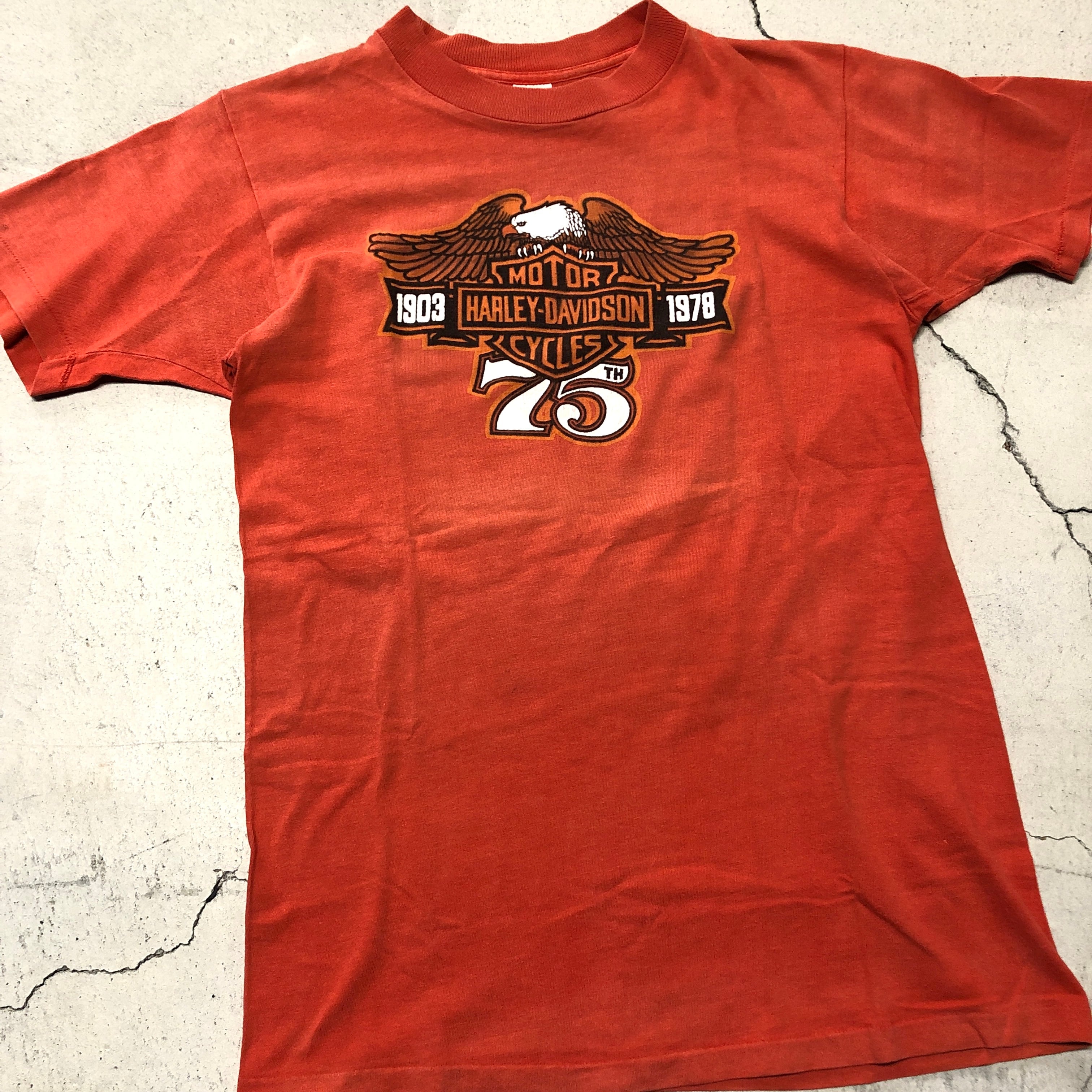 ⊕1980'S COLLEGIATE PACIFIC HARLEY-DAVIDSON ORANGE TEE S