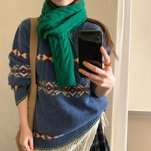 color block v-neck knit　J00259