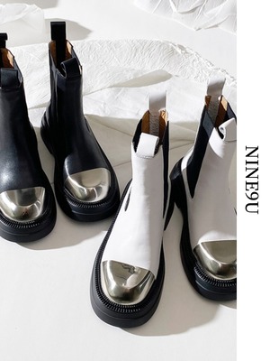metallic round-toe nichi short-boots 2color【NINE6687】
