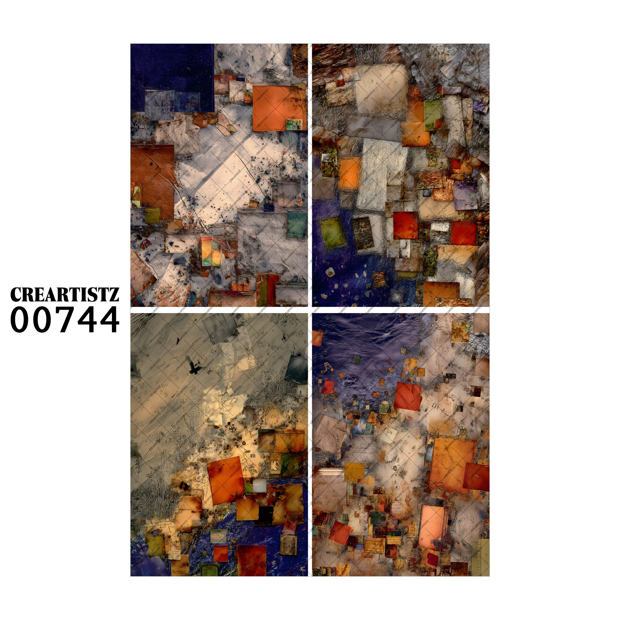 00744 背景 コラージュ素材 オリジナル 12枚セット (4種類×3枚) ペーパー/ステッカー CREARTISTZ