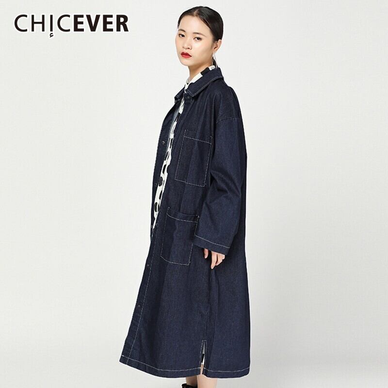 CHICEVERオータムデニムコートレディースウインドブレーカーラペル長袖シングルブレストトレンチストリートウェアタイド2020 ロング 秋物 6base560017896718