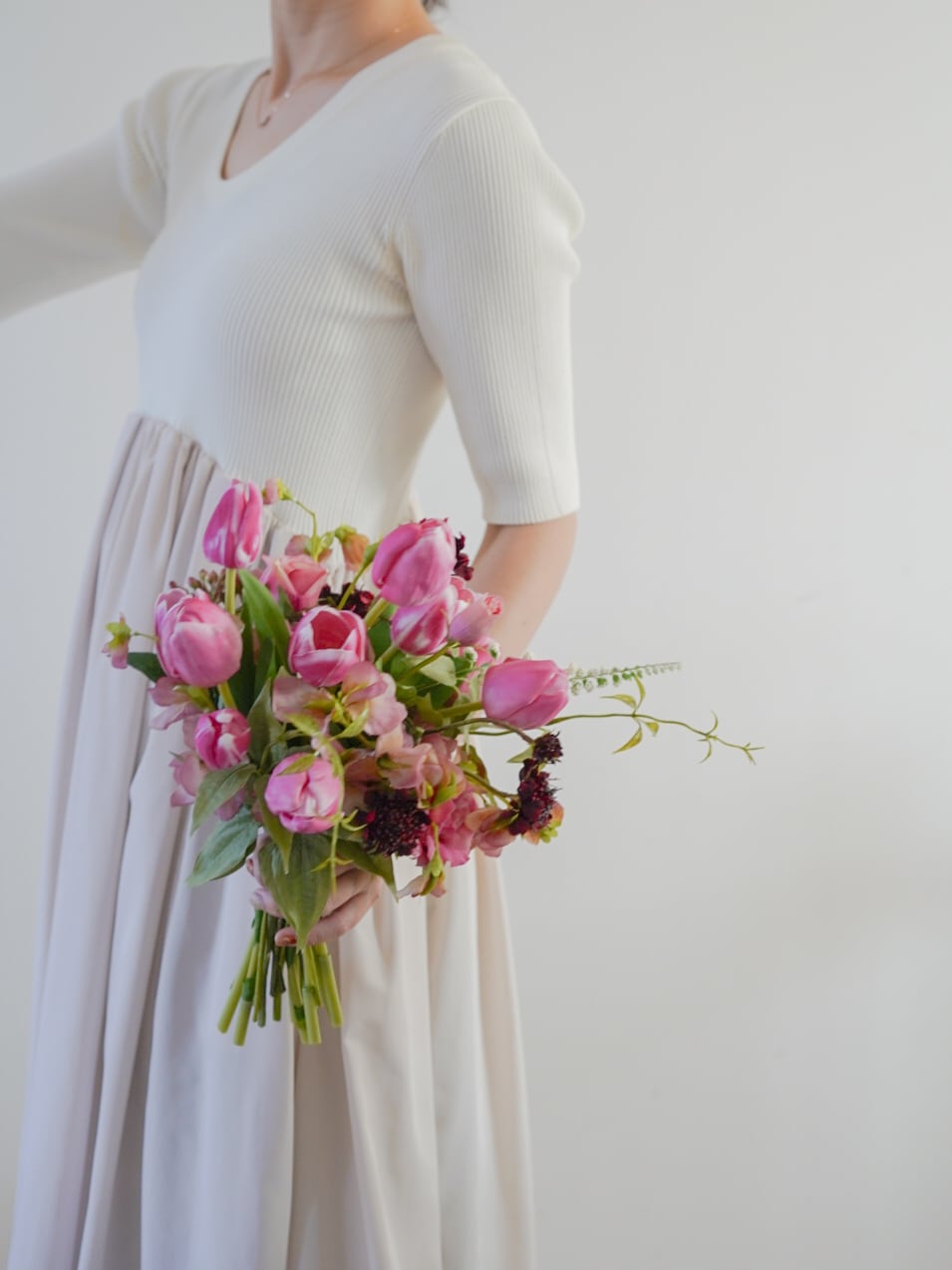 〈完成品販売ブーケ〉Tulip pink artificial flower bouquet