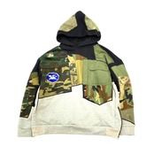 【hoodi53】 Remake Hoodie Military black × gray
