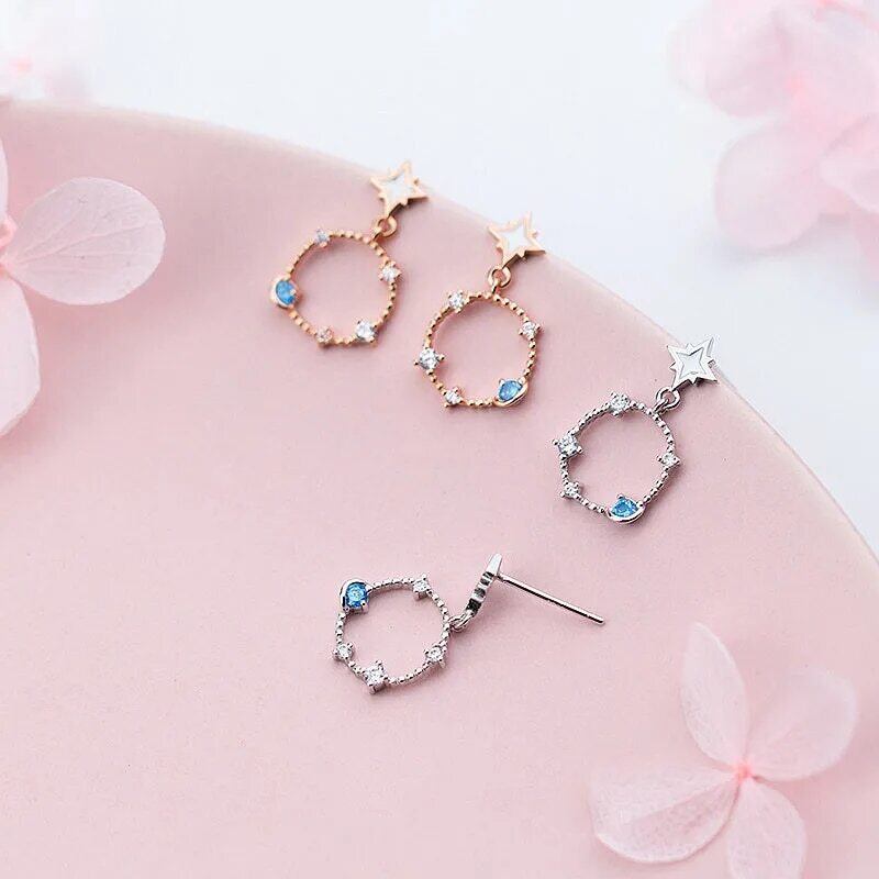 星＆サークル☆ジルコニアドロップピアス A | Kuroneko Kazari