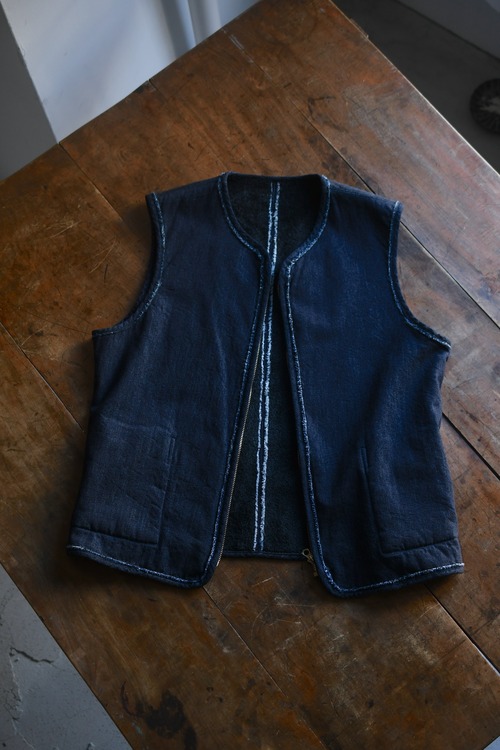 awasa / denim boa reversible vest (indigo×blue)
