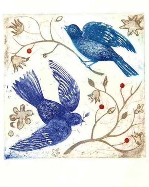 溝上幾久子「小鳥たち」color etching