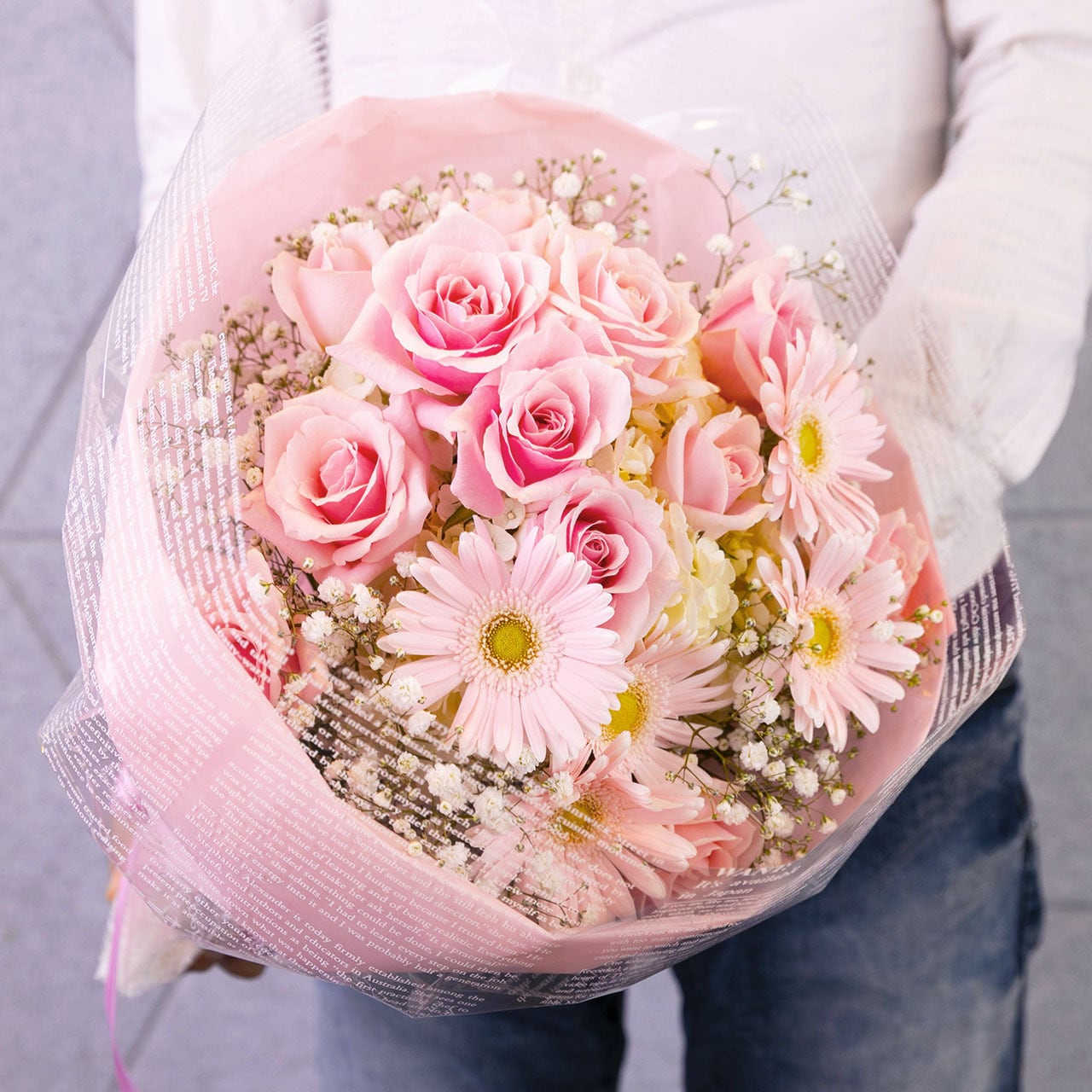 PINKHOUSE カネコイサオ 花束ブーケフレアスカート サクラ色ヴィンテージ カネコイサオ チューリップ花柄フレアスカート ブーケ柄 ピンタック