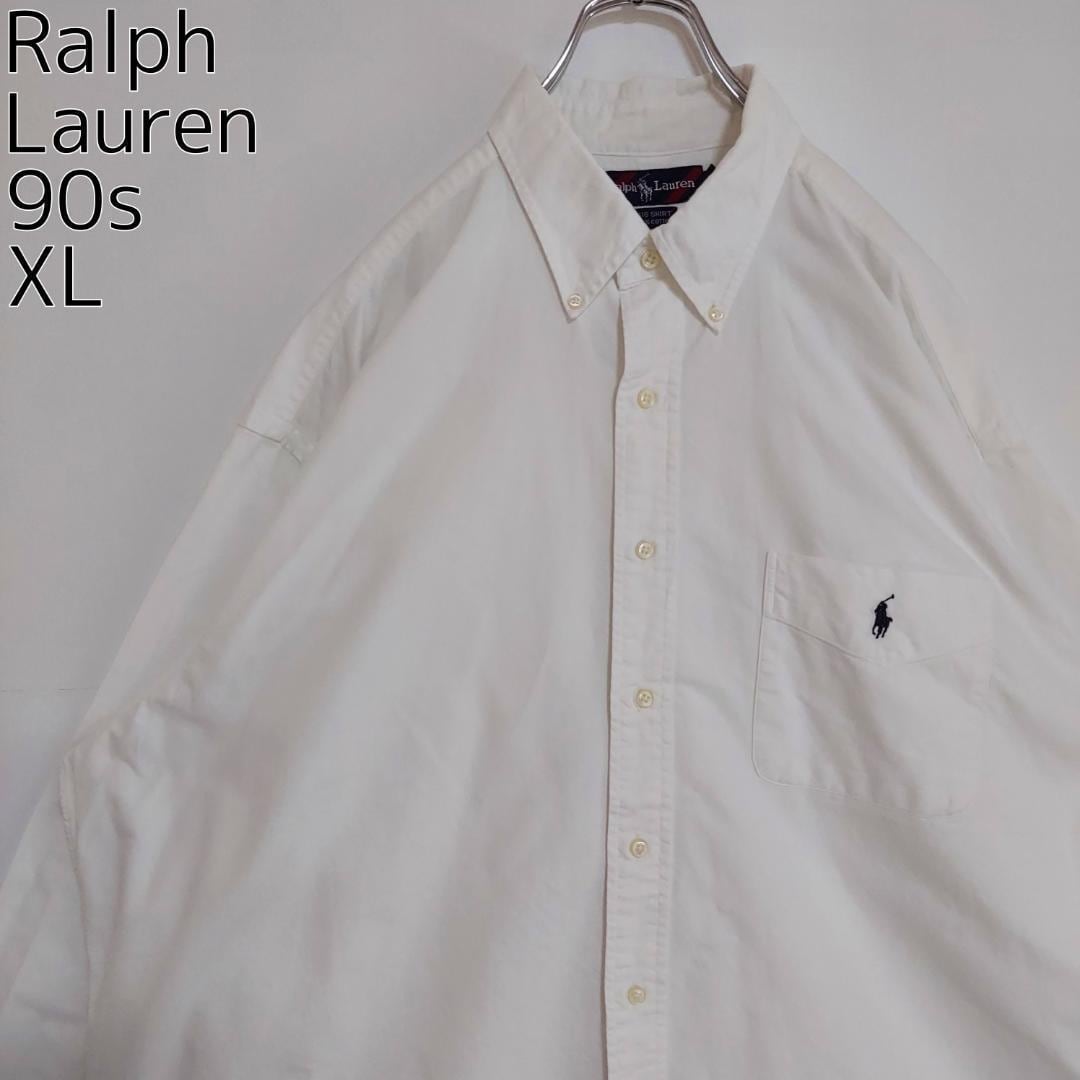 ラルフローレン 90s XL 白シャツ ホワイト BD 刺繍カラーポニー 古着 ...