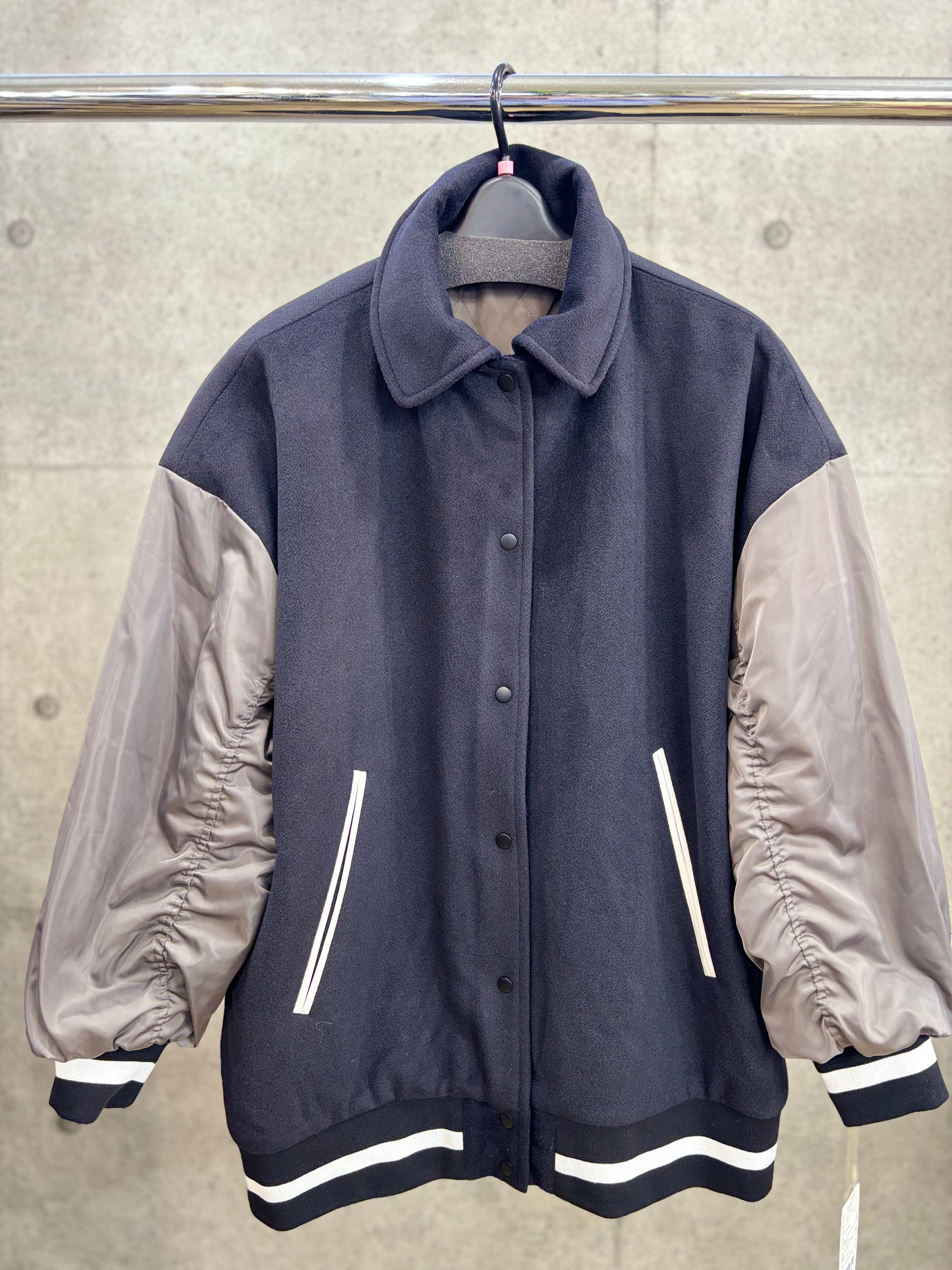 【送料無料】Le’s Ageu(レ・アージュ) 異素材スリーブスタジャンオーバーブルゾン オーバーサイズ 大人カジュアル 大人女子 キレイめ キレイめカジュアル G-5011