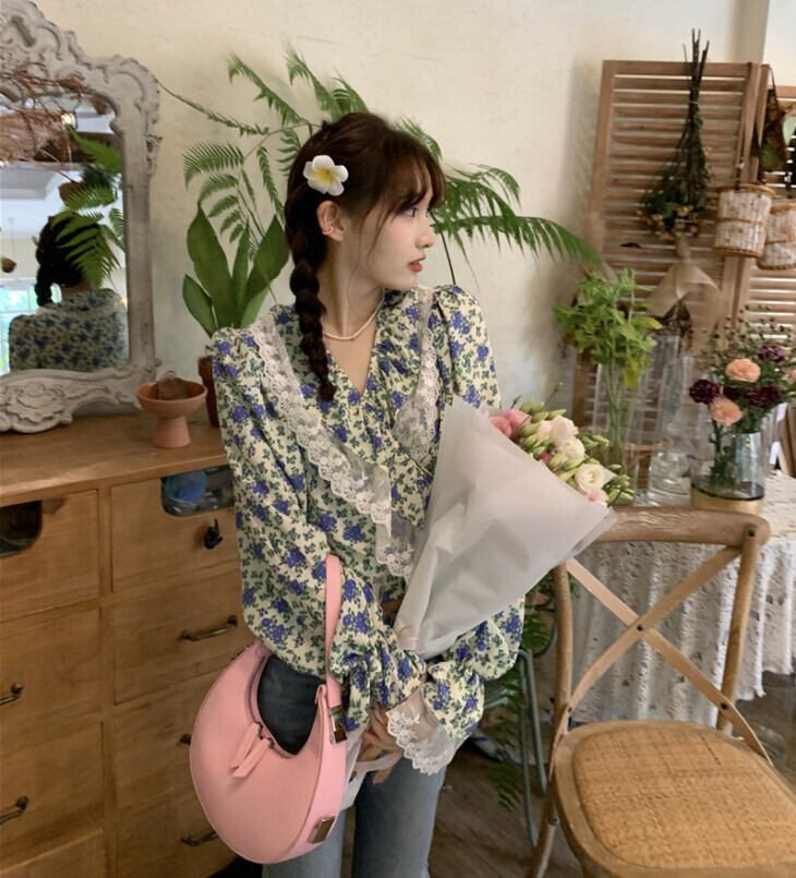 レースシフォンフローラルシャツ サマースリーブトップス 夏物 花柄 モンロー5964391912