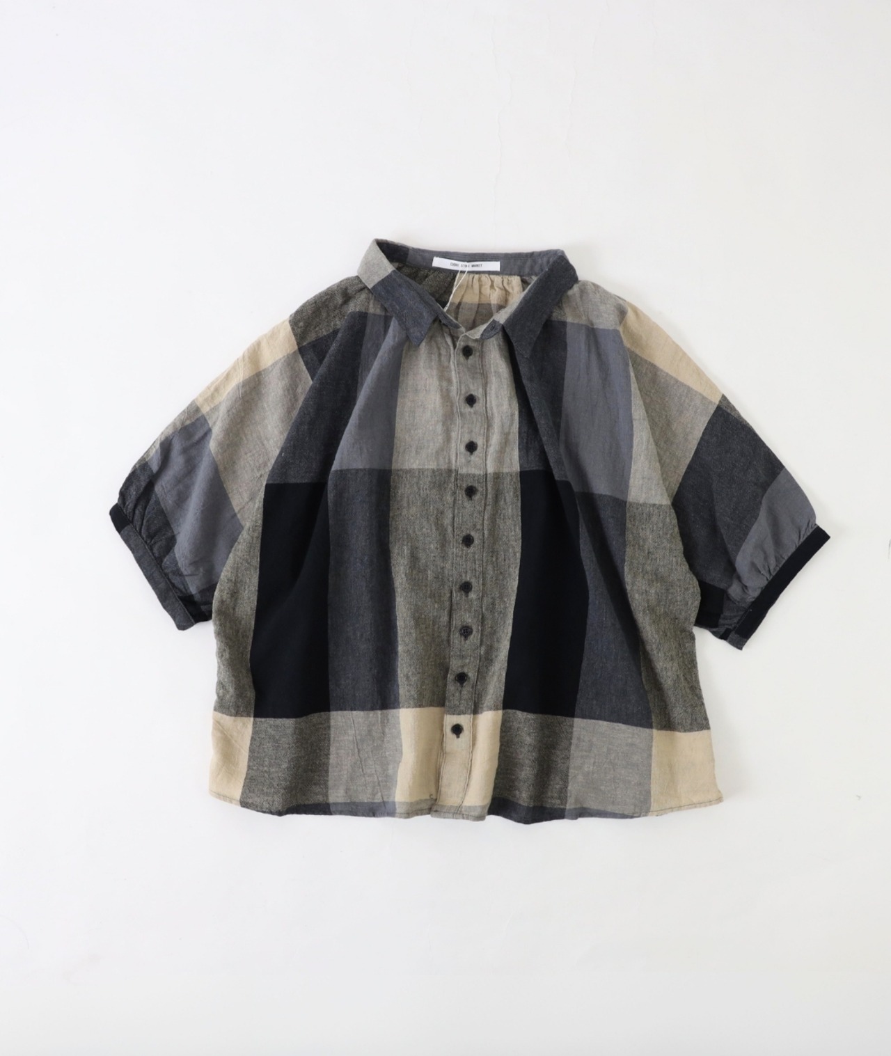 CUORE STORE/コットンリネン チェックブラウス