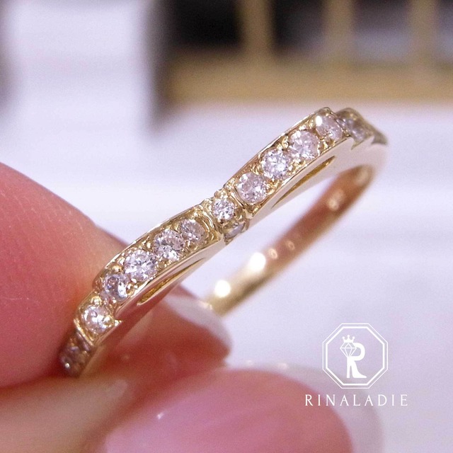 【華奢リング祭り】K18YG天然ダイヤモンド「ご縁を繋ぐおリボンリング」