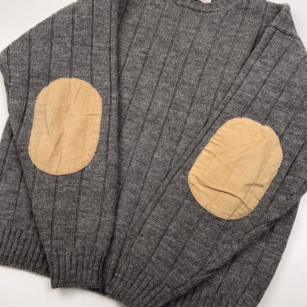 SHIPS シップス エルボーパッチ コーデュロイ ピュア  ウールニットセーター サイズ L /メンズ/グレー