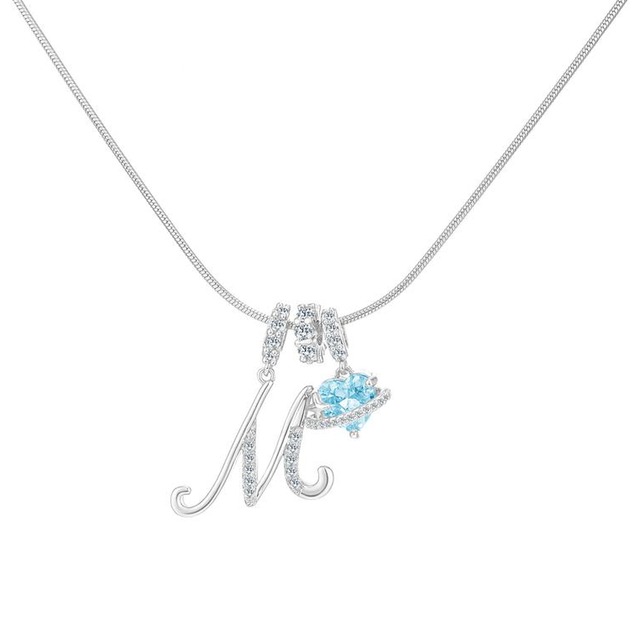 blue sea love heart initial necklace m0003