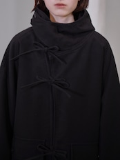 METHO - Front-Open Hooded Coat :Black|コットンシルク/紐留めフロント/ワークポケット